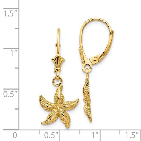 12mm Textured Starfish Lever Back Earrings in 14k Yellow Gold